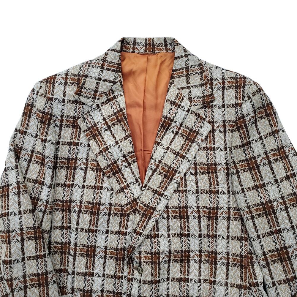 Vintage Tartan Plaid Blazer Retro Mod 70s Sport Coat Jacket Orange Check 46x31 - Picture 7 of 15
